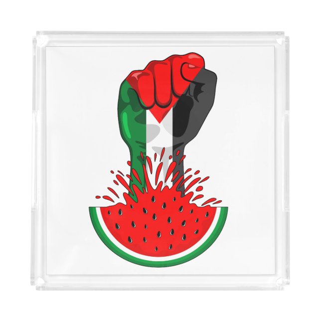 Palestine resistance fist on Watermelon Acrylic Tray (Front)