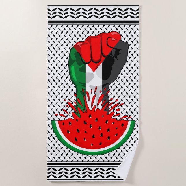 Palestine resistance fist on Watermelon Beach Towel (Front)