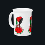 Palestine resistance fist on Watermelon Beverage Pitcher<br><div class="desc">Palestine Flag on Revolution Fist Symbol of freedom coming out from a Watermelon. In occupied Palestine, watermelon is a symbol of resistance. With its colors mirroring the Palestinian flag, the fruit can be seen from the stone walls of Gaza to the galleries of Ramallah, hinting at the political history of...</div>