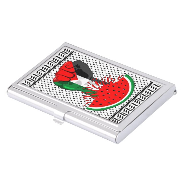 Palestine resistance fist on Watermelon Business Card Case (Front)