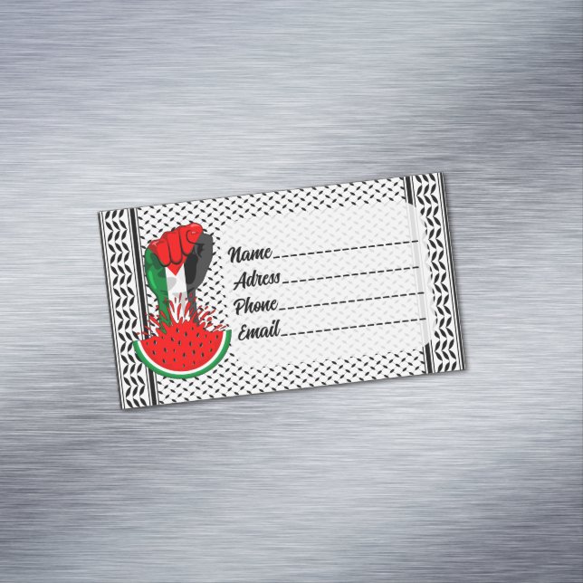 Palestine resistance fist on Watermelon Business Card Magnet (In Situ)