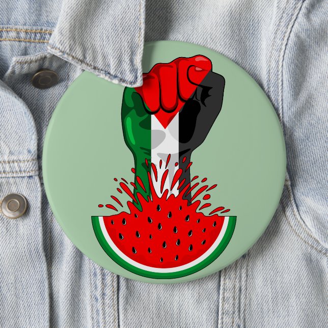 Palestine resistance fist on Watermelon Button (In Situ)