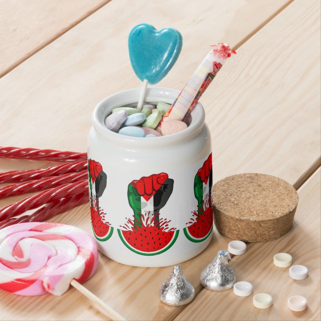 Palestine resistance fist on Watermelon Candy Jar (In Situ)
