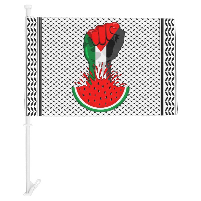 Palestine resistance fist on Watermelon Car Flag (Front)