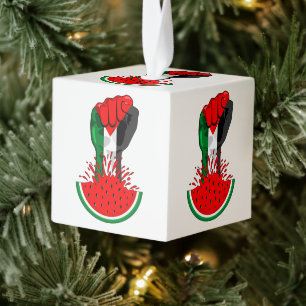 Palestine resistance fist on Watermelon Cube Ornament
