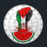 Palestine resistance fist on Watermelon Dart Board<br><div class="desc">Palestine Flag on Revolution Fist Symbol of freedom coming out from a Watermelon. In occupied Palestine, watermelon is a symbol of resistance. With its colors mirroring the Palestinian flag, the fruit can be seen from the stone walls of Gaza to the galleries of Ramallah, hinting at the political history of...</div>