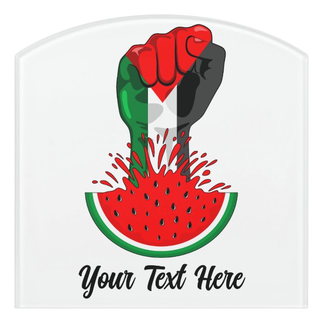 Palestine resistance fist on Watermelon Door Sign (Contour Front)