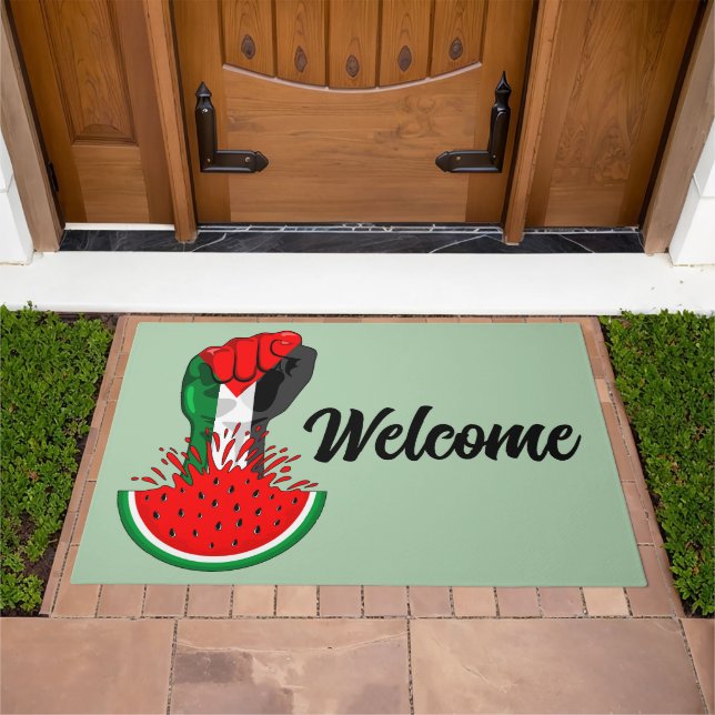 Palestine resistance fist on Watermelon Doormat (Outdoor)