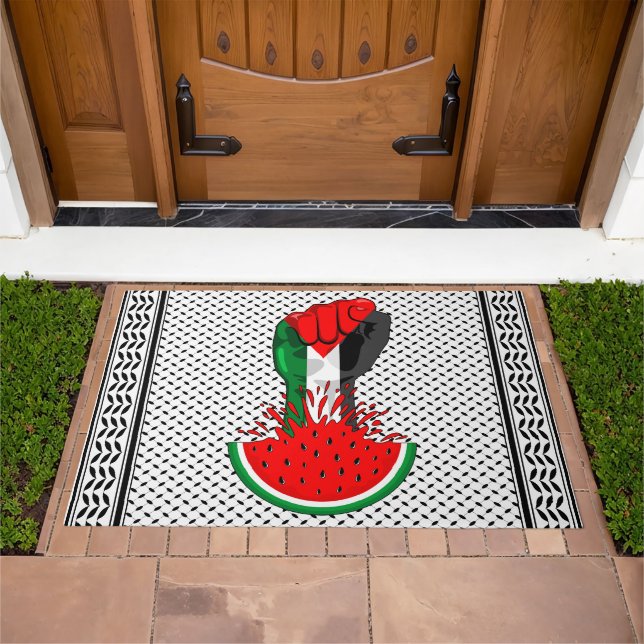 Palestine resistance fist on Watermelon Doormat (Outdoor)