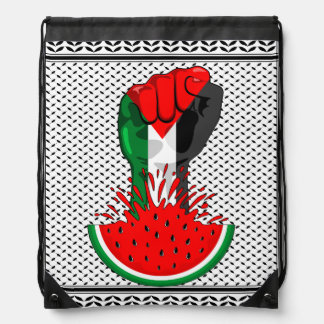Palestine resistance fist on Watermelon Drawstring Bag