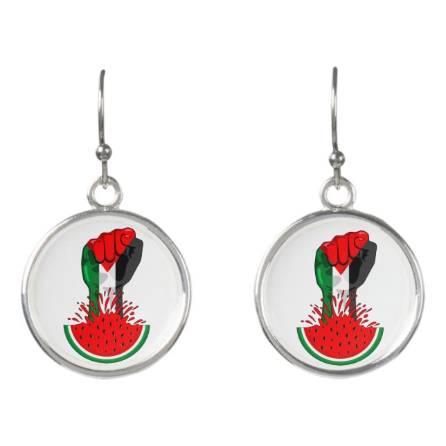 Palestine resistance fist on Watermelon Earrings (Front)