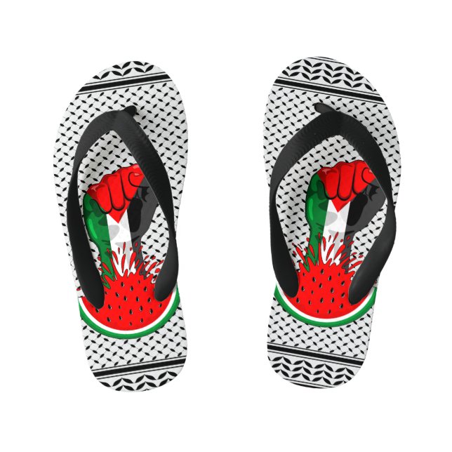 Palestine resistance fist on Watermelon Kid's Flip Flops (Footbed)