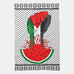 Palestine resistance fist on Watermelon Kitchen Towel