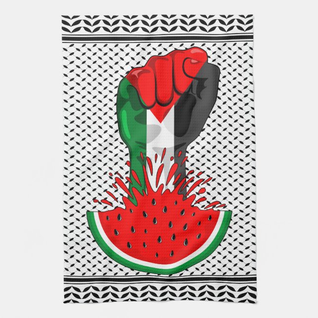 Palestine resistance fist on Watermelon Kitchen Towel (Vertical)