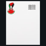 Palestine resistance fist on Watermelon Letterhead<br><div class="desc">Palestine Flag on Revolution Fist Symbol of freedom coming out from a Watermelon. In occupied Palestine, watermelon is a symbol of resistance. With its colors mirroring the Palestinian flag, the fruit can be seen from the stone walls of Gaza to the galleries of Ramallah, hinting at the political history of...</div>