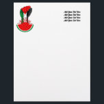 Palestine resistance fist on Watermelon Letterhead<br><div class="desc">Palestine Flag on Revolution Fist Symbol of freedom coming out from a Watermelon. In occupied Palestine, watermelon is a symbol of resistance. With its colors mirroring the Palestinian flag, the fruit can be seen from the stone walls of Gaza to the galleries of Ramallah, hinting at the political history of...</div>
