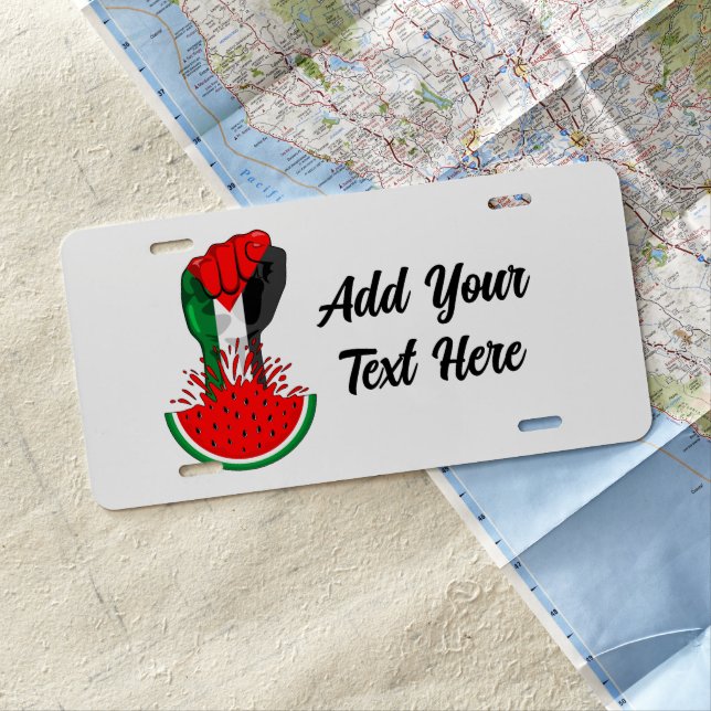 Palestine resistance fist on Watermelon License Plate (In Situ)