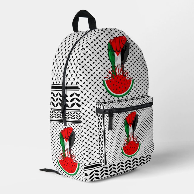 Palestine resistance fist on Watermelon Printed Backpack (Back Corner Left)