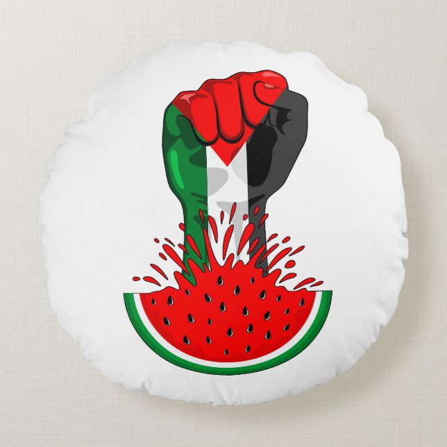 Palestine resistance fist on Watermelon Round Pillow (Front)