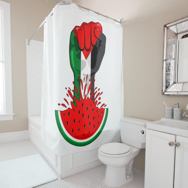 Palestine resistance fist on Watermelon Shower Curtain (In Situ)