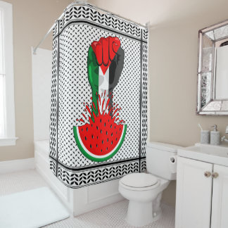 Palestine resistance fist on Watermelon Shower Curtain