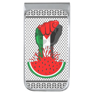Palestine resistance fist on Watermelon Silver Finish Money Clip