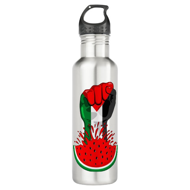 Palestine resistance fist on Watermelon Stainless Steel Water Bottle (Front)