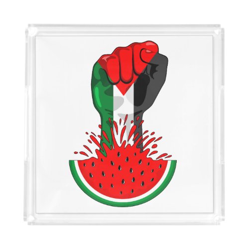 Palestine resistance fist on Watermelon Symbol of  Acrylic Tray