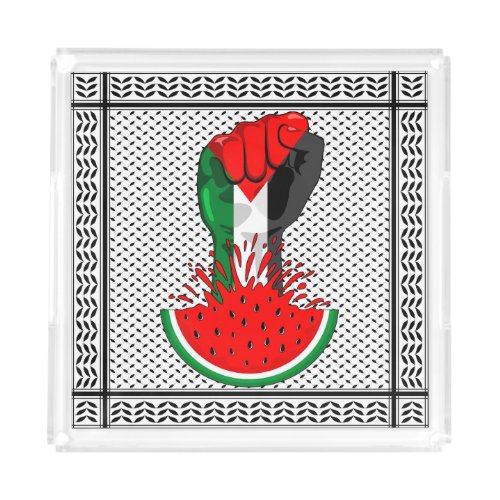 Palestine resistance fist on Watermelon Symbol of  Acrylic Tray