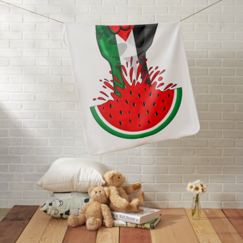 Palestine resistance fist on Watermelon Symbol of  Baby Blanket