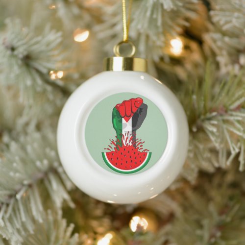 Palestine resistance fist on Watermelon Symbol of  Ceramic Ball Christmas Ornament