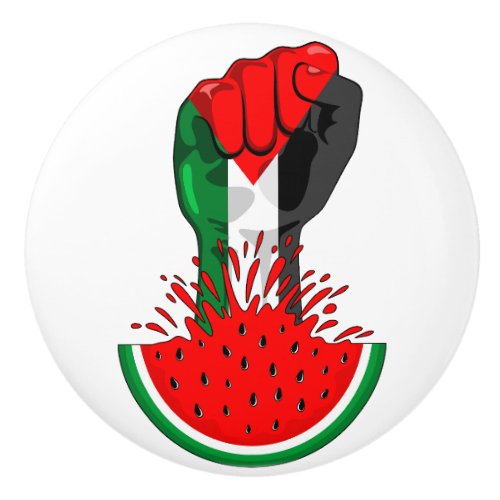 Palestine resistance fist on Watermelon Symbol of  Ceramic Knob