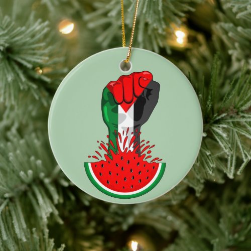 Palestine resistance fist on Watermelon Symbol of  Ceramic Ornament