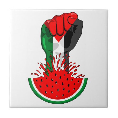 Palestine resistance fist on Watermelon Symbol of  Ceramic Tile