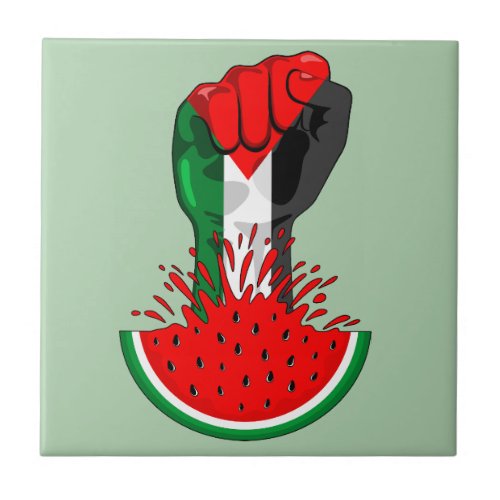 Palestine resistance fist on Watermelon Symbol of  Ceramic Tile