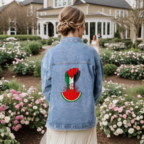 Palestine resistance fist on Watermelon Symbol of  Denim Jacket