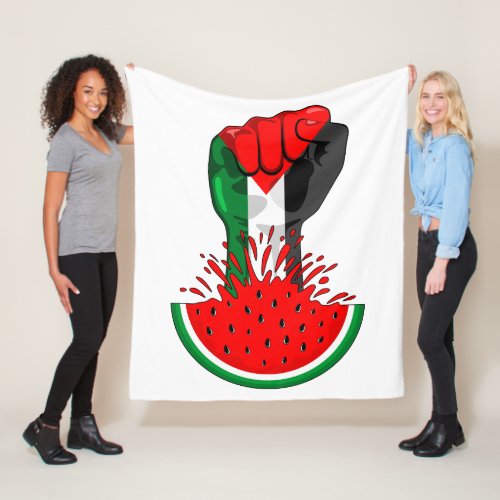 Palestine resistance fist on Watermelon Symbol of  Fleece Blanket