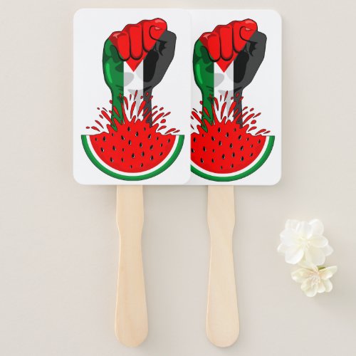 Palestine resistance fist on Watermelon Symbol of  Hand Fan