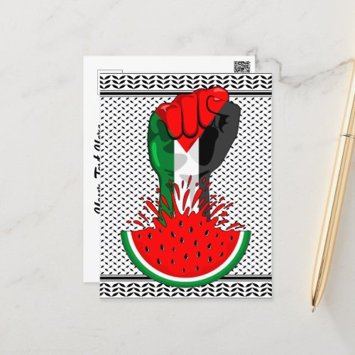 Palestine resistance fist on Watermelon Symbol of  Holiday Postcard