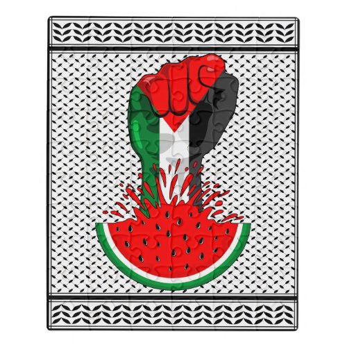 Palestine resistance fist on Watermelon Symbol of  Jigsaw Puzzle