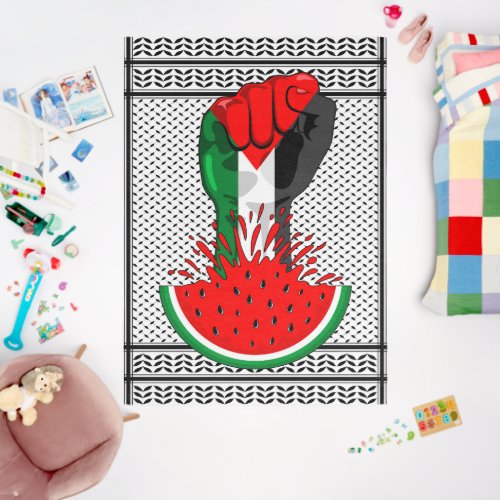Palestine resistance fist on Watermelon Symbol of  Outdoor Rug