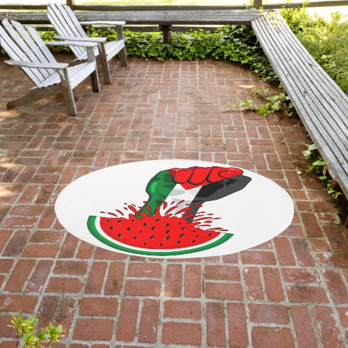 Palestine resistance fist on Watermelon Symbol of  Outdoor Rug