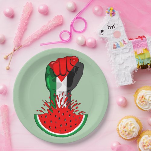 Palestine resistance fist on Watermelon Symbol of  Paper Plates