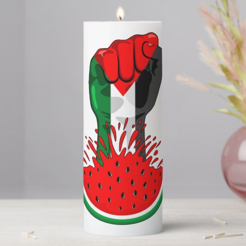 Palestine resistance fist on Watermelon Symbol of  Pillar Candle