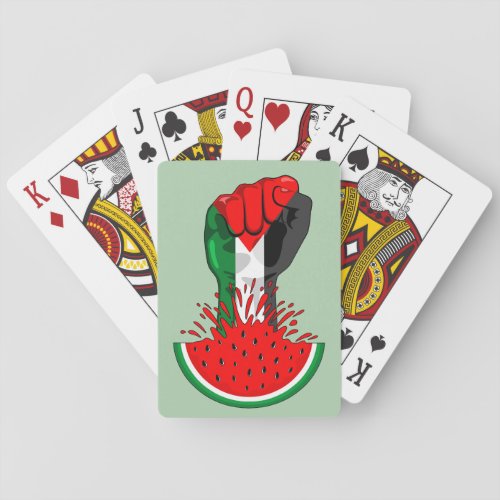 Palestine resistance fist on Watermelon Symbol of  Poker Cards