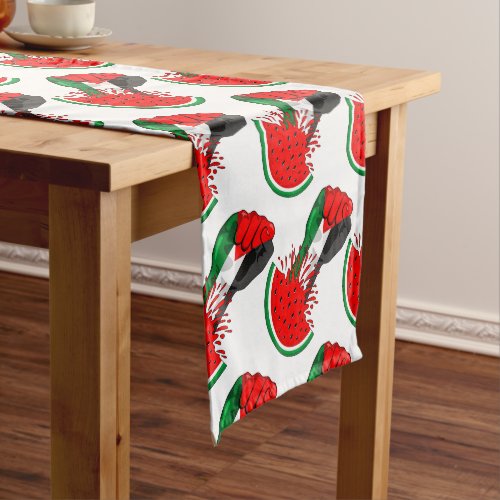 Palestine resistance fist on Watermelon Symbol of  Short Table Runner