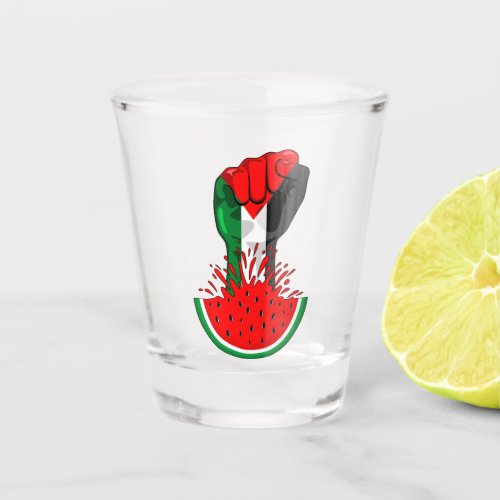 Palestine resistance fist on Watermelon Symbol of  Shot Glass