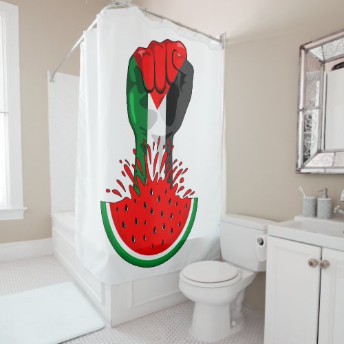 Palestine resistance fist on Watermelon Symbol of  Shower Curtain