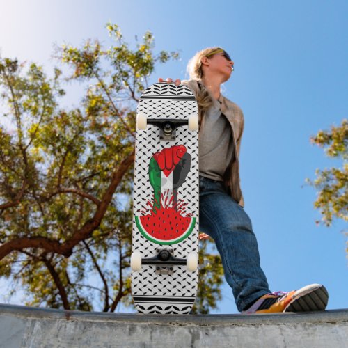 Palestine resistance fist on Watermelon Symbol of  Skateboard