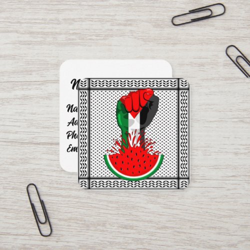 Palestine resistance fist on Watermelon Symbol of  Square Business Card